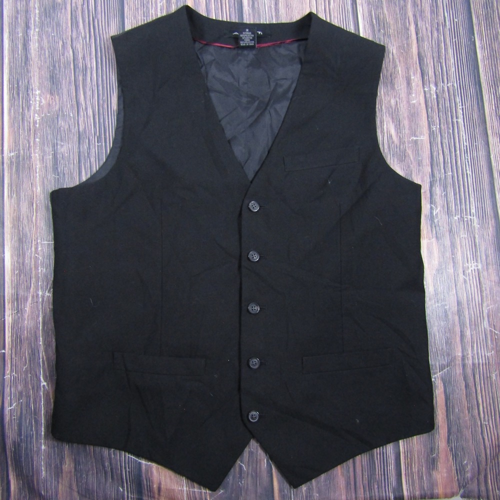 AXIST Suit Vest Mens Medium Black Polyester Rayon Formal Waistcoat Wedding